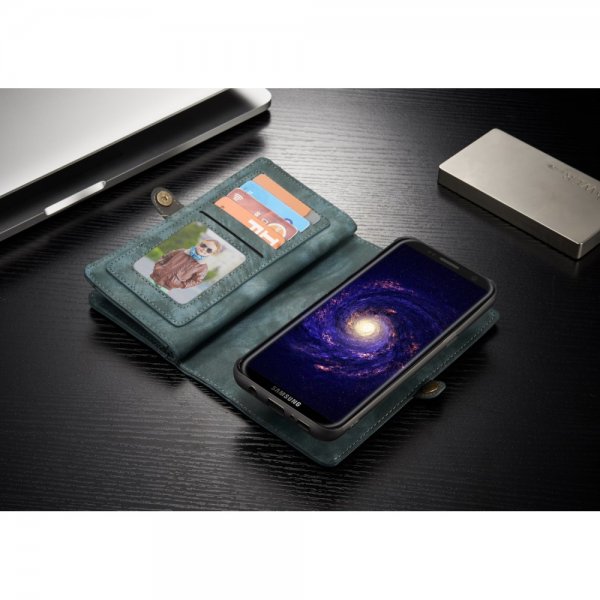 Suojakotelo till Samsung Galaxy S8 PU-nahka TPU-materiaali-materiaali Löstagbart Suojakuori Sininen