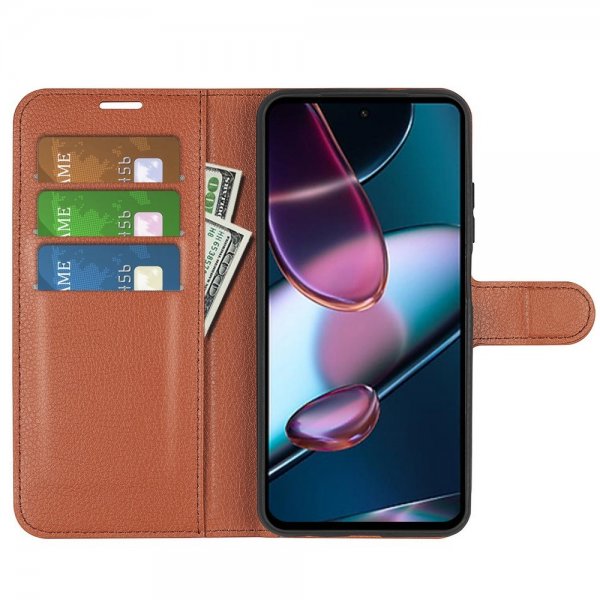 Motorola Edge 30 Kotelo Litchi Ruskea