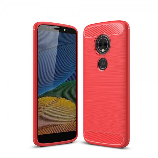 Motorola Moto G6 Play / E5 Suojakuori TPU-materiaali-materiaali Borstad och Hiilikuitu Design Punainen