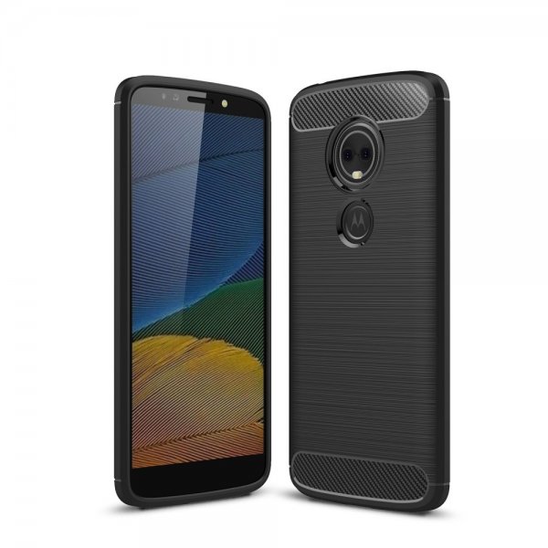 Motorola Moto G6 Play / E5 Kuori Harjattu ja Hiilikuitu Design Musta