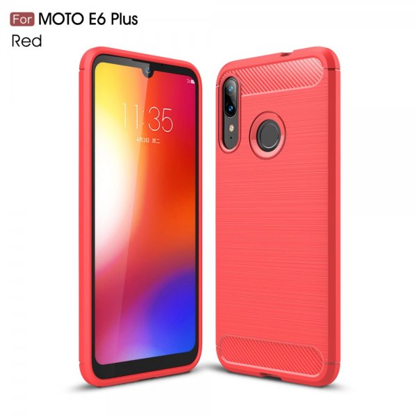 Motorola Moto E6 Plus Kuori Harjattu Hiilikuiturakenne Punainen