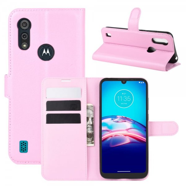 Motorola Moto E6s Kotelo Litchi Vaaleanpunainen