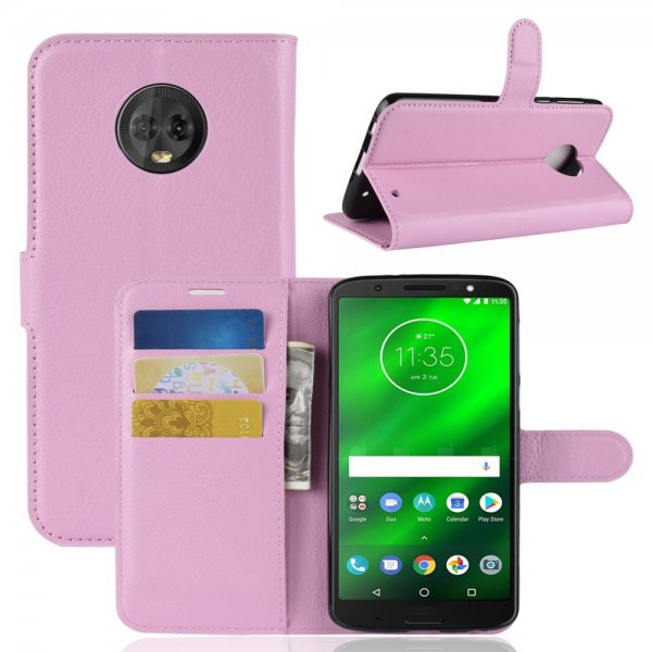 Motorola Moto G6 Plus Suojakotelo PU-nahka Litchi Vaaleanpunainen