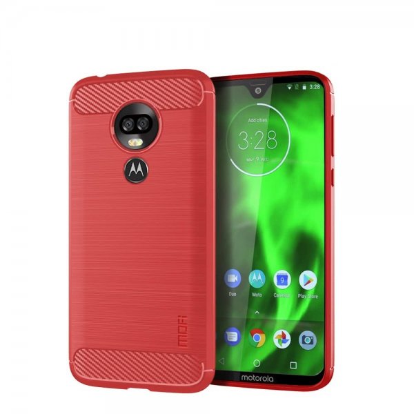 Motorola Moto G7 Power Suojakuori Harjattu Hiilikuiturakenne TPU-materiaali-materiaali Punainen