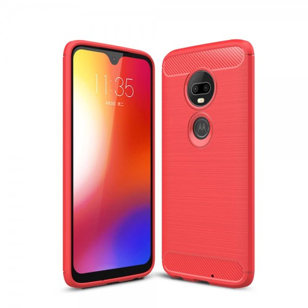 Motorola Moto G7 / G7 Plus Kuori Harjattu Hiilikuiturakenne Punainen