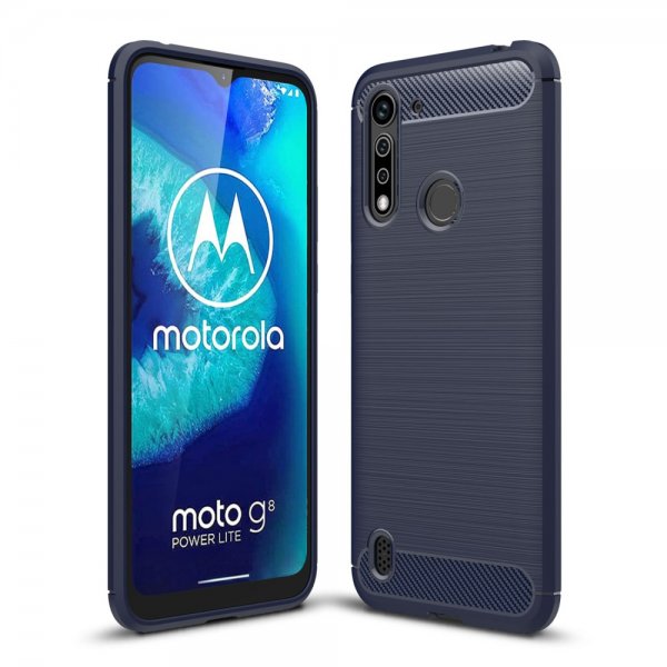 Motorola Moto G8 Power Lite Skal Borstad Kolfibertextur Mörkblå