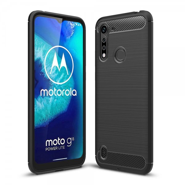 Motorola Moto G8 Power Lite Kuori Harjattu Hiilikuiturakenne Musta