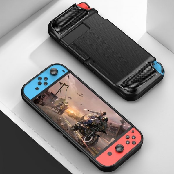 Nintendo Switch kotelon harjatusta hiilikuidusta valmistettu pinta musta