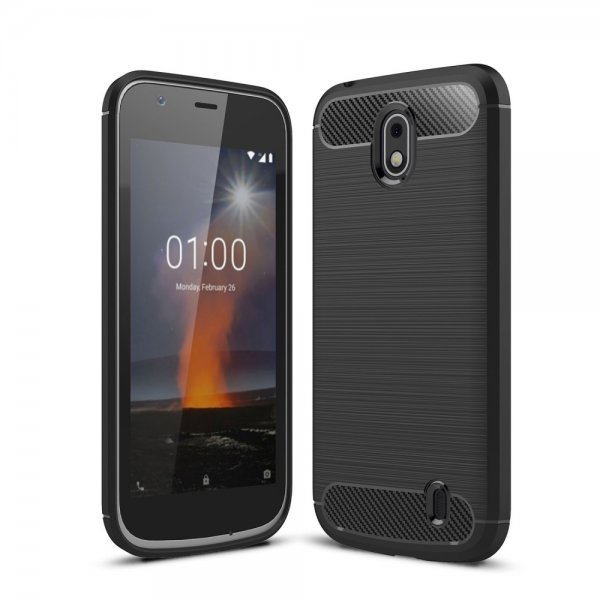 Nokia 1 MobilSuojakuori Hiilikuiturakenne Borstad Musta