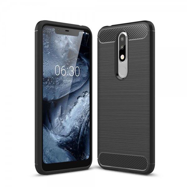 Nokia 5.1 Plus Kuori Harjattu Hiilikuiturakenne Musta