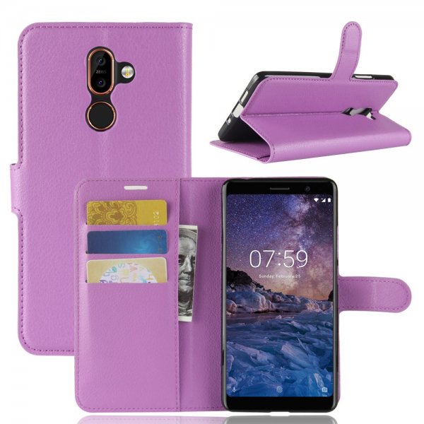 Nokia 7 Plus Suojakotelo Litchi Violetti