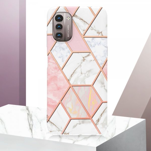 Nokia G11/G21 Kuori Marmorikuvio Vaaleanpunainen Valkoinen