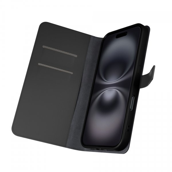 iPhone 16 Kotelo Wallet Stand Musta