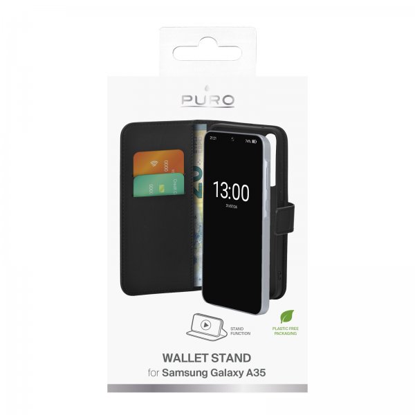 Samsung Galaxy A35 Kotelo Wallet Stand Musta