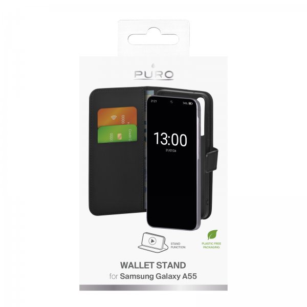 Samsung Galaxy A55 Kotelo Wallet Stand Musta