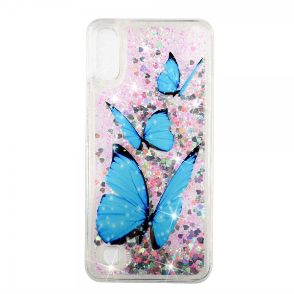 Samsung Galaxy A10 Suojakuori Glitter Aihe Sininena Fjärilar