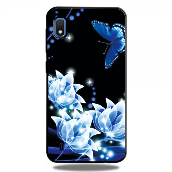 Samsung Galaxy A10 Kuori Aihe Sininena Kukat ja Perhonen