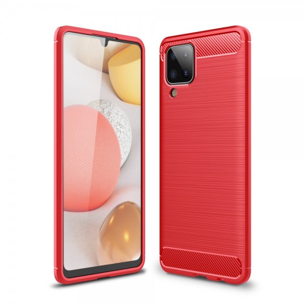 Samsung Galaxy A12 Suojakuori Harjattu Hiilikuiturakenne Punainen