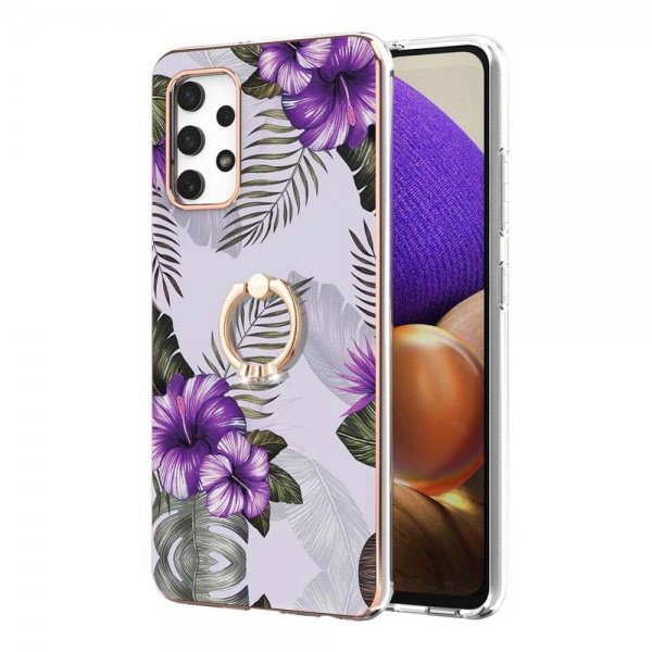Samsung Galaxy A32 5G Kuori Rengas Marmorikuvio Violetti Kukat