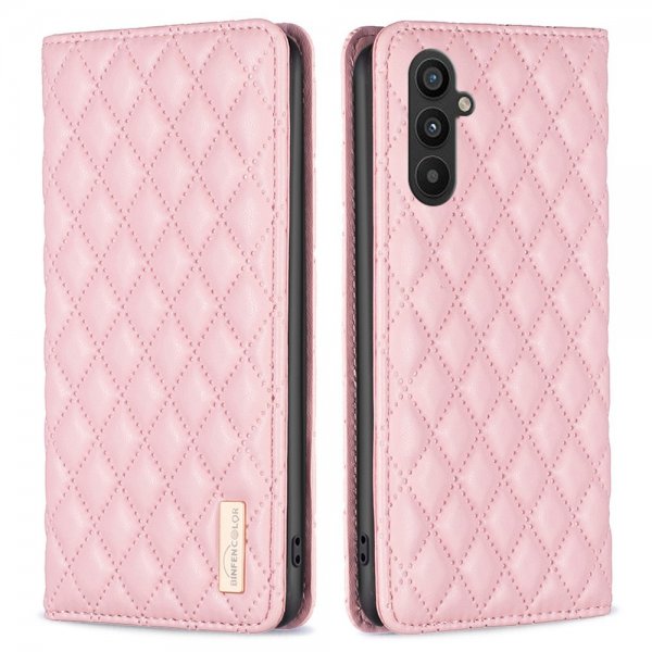 Samsung Galaxy A34 5G Kotelo Neljäkäskuvio Flip Vaaleanpunainen