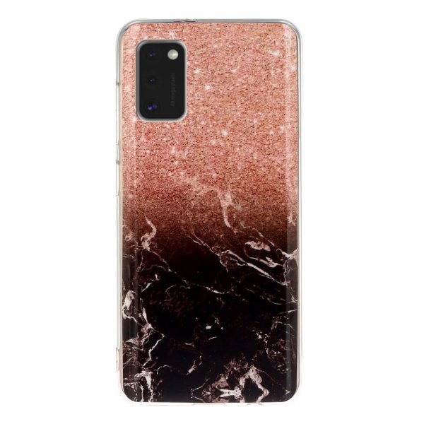 Samsung Galaxy A41 Kuori Aihe Musta Marmori Vaaleanpunainen Kimallus
