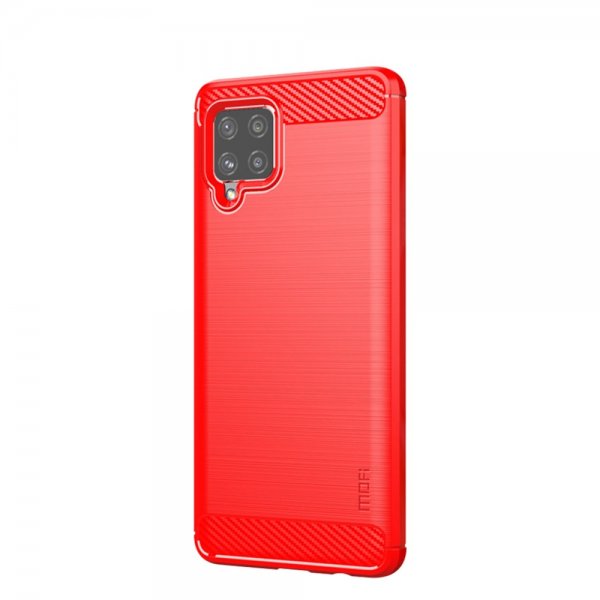 Samsung Galaxy A42 5G Suojakuori Harjattu Hiilikuiturakenne Punainen