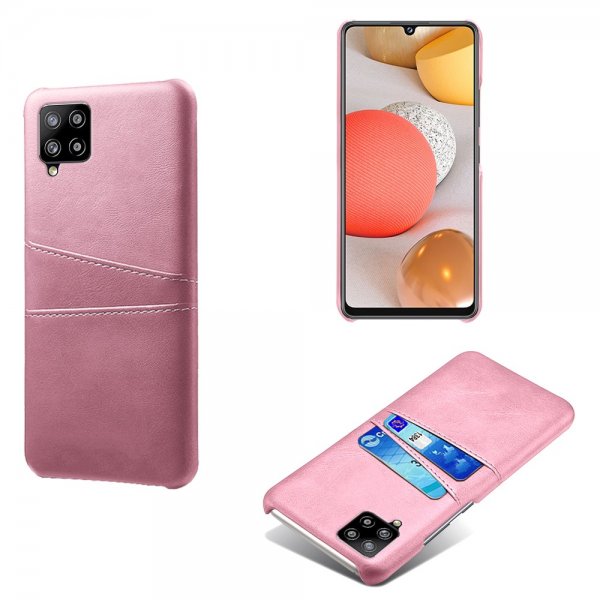 Samsung Galaxy A42 5G Suojakuori Kaksi Korttitaskua Vaaleanpunainen