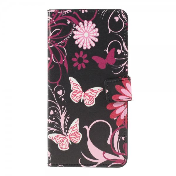 Samsung Galaxy A50 Suojakotelo PU-nahka Motiv Fjärilar och Blommor