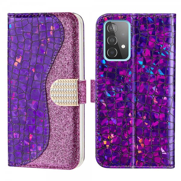 Samsung Galaxy A52/A52s 5G Kotelo Krokotiilikuvio Glitter Violetti