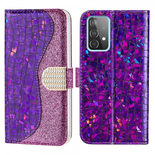 Samsung Galaxy A52/A52s 5G Kotelo Krokotiilikuvio Glitter Violetti
