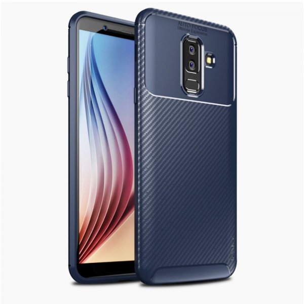 Samsung Galaxy A6 Plus 2018 MobilSuojakuori TPU-materiaali-materiaali Hiilikuiturakenne Sininen