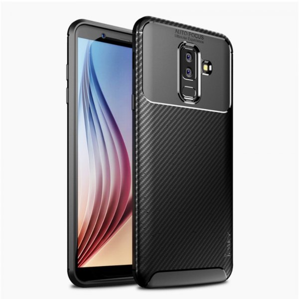 Samsung Galaxy A6 Plus 2018 MobilSuojakuori TPU-materiaali-materiaali Hiilikuiturakenne Musta