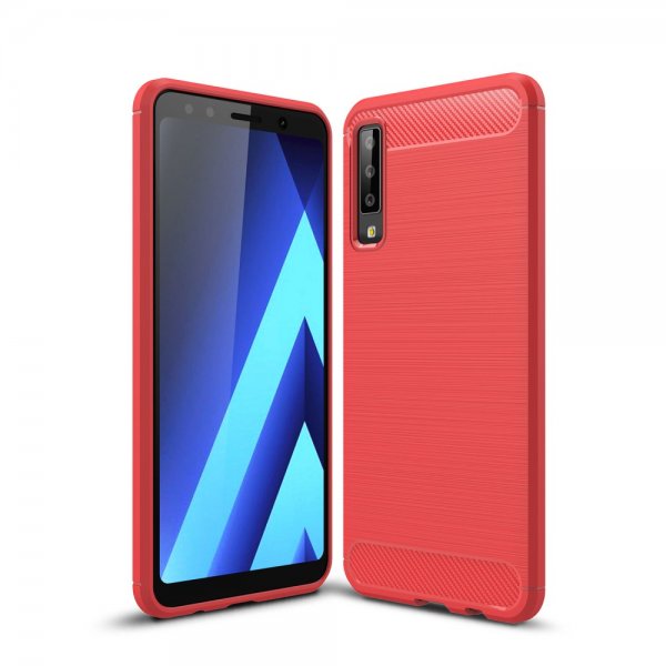 Samsung Galaxy A7 2018 Kuori Harjattu ja Hiilikuitu Design Punainen