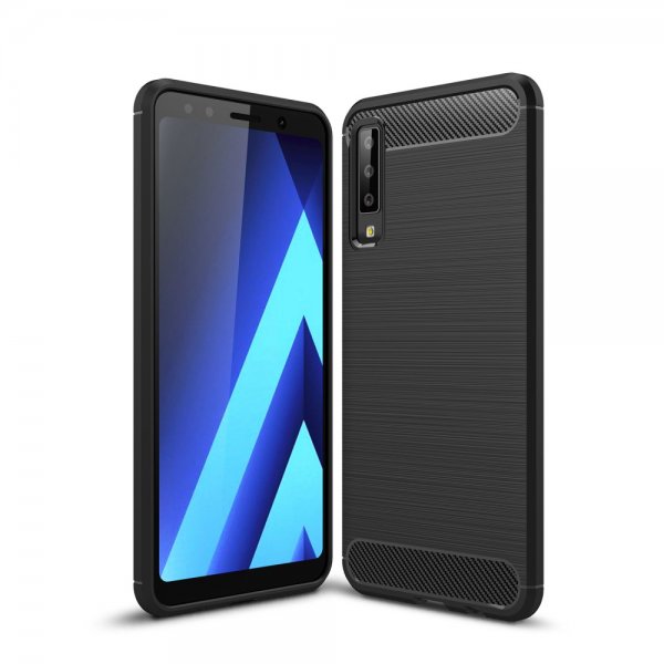 Samsung Galaxy A7 2018 Suojakuori TPU-materiaali-materiaali Borstad och Hiilikuitu Design Musta