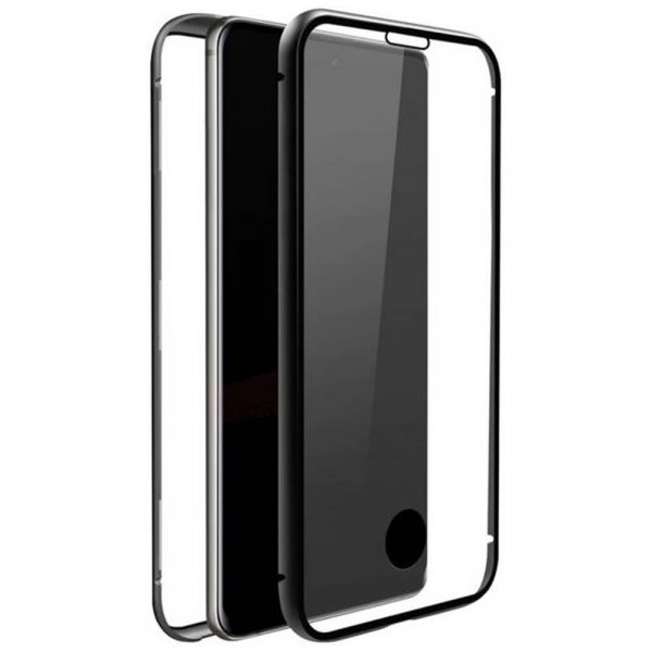 Samsung Galaxy A71 Kuori 360° Real Glass Case Musta Läpinäkyvä