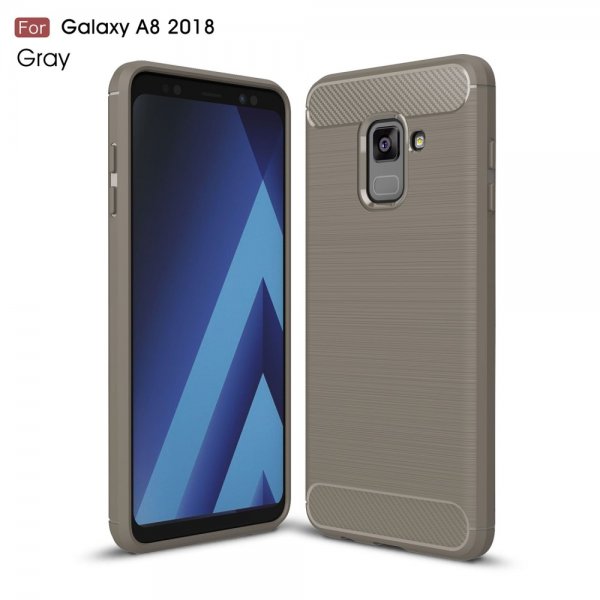 Samsung Galaxy A8 2018 Suojakuori TPU-materiaali-materiaali Borstad och Hiilikuitu Design Harmaa
