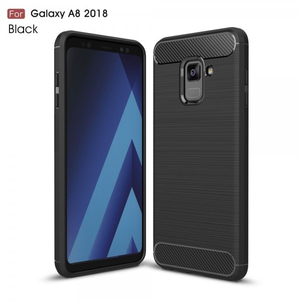 Samsung Galaxy A8 2018 Kuori Harjattu ja Hiilikuitu Design Musta