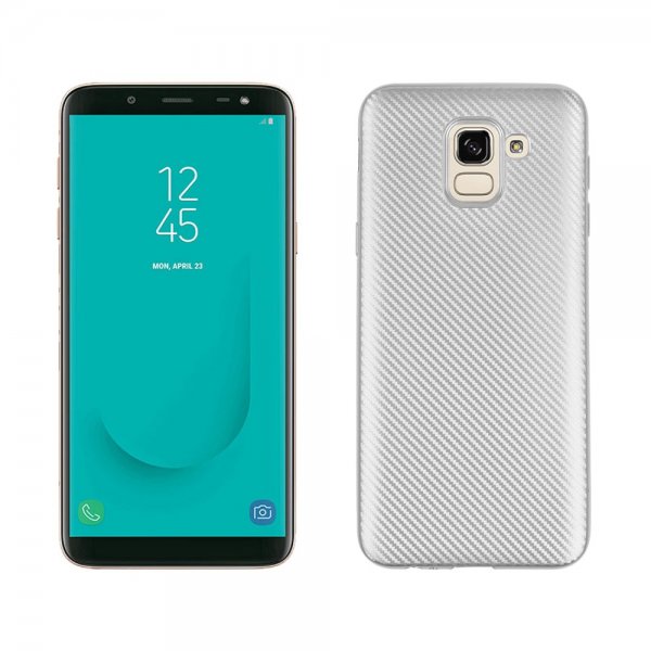 Samsung Galaxy J6 2018 Mobilskal TPU Kolfiberlook Silver