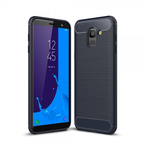 Samsung Galaxy J6 2018 Kuori Harjattu ja Hiilikuitu Design Sininen