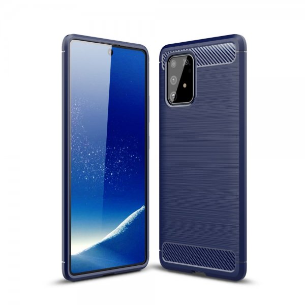 Samsung Galaxy S10 Lite Kuori Harjattu Hiilikuiturakenne Sininen