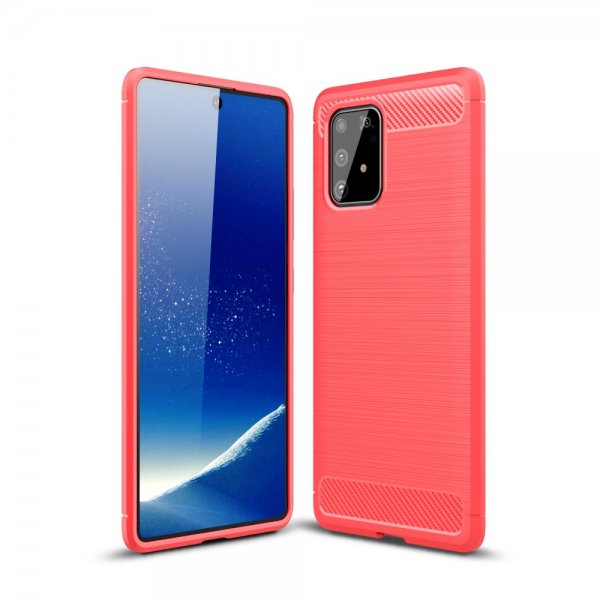 Samsung Galaxy S10 Lite Suojakuori Harjattu Hiilikuiturakenne Punainen