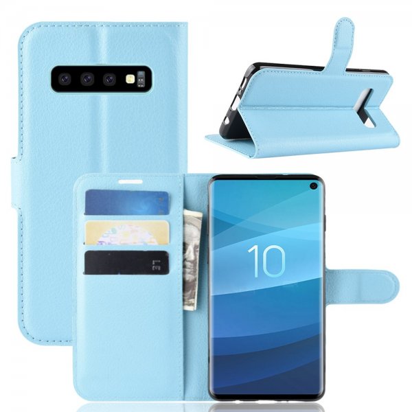 Samsung Galaxy S10 Suojakotelo Litchi PU-nahka Sininen