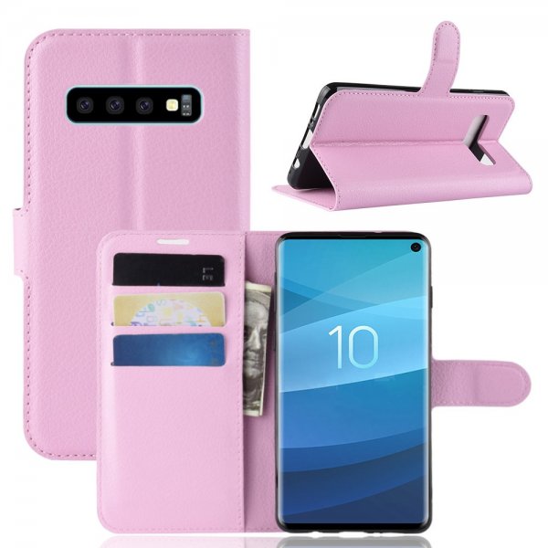 Samsung Galaxy S10 Kotelo Litchi PU-nahka Vaaleanpunainen