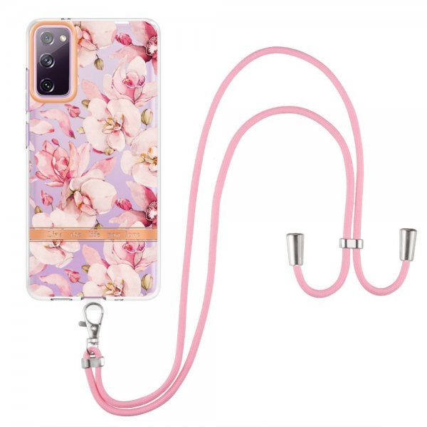 Samsung Galaxy S20 FE Kuori Kukkakuvio Hihnalla Vaaleanpunainen Gardenia