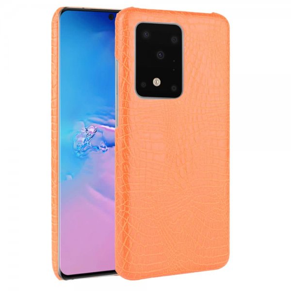 Samsung Galaxy S20 Ultra Suojakuori Krokotiilikuvio Oranssi