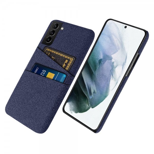 Samsung Galaxy S21 FE Kuori Kaksi Korttitaskua Kangas Sininen