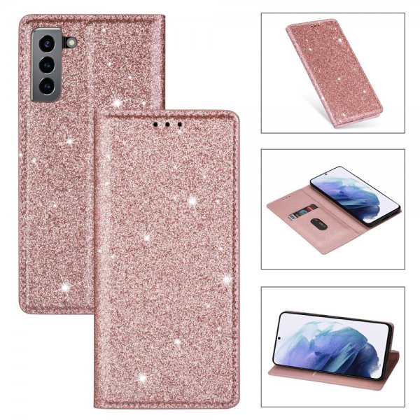Samsung Galaxy S21 Kotelo Glitter Ruusukulta