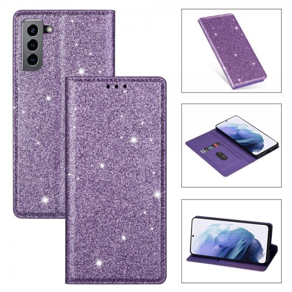 Samsung Galaxy S21 Plus Kotelo Glitter Violetti