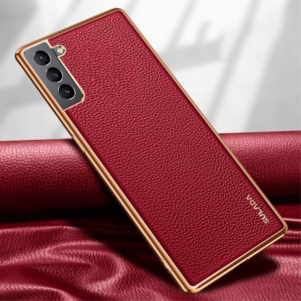 Samsung Galaxy S21 Plus Kuori Litchikuvio Pinnoitettu reuna Punainen