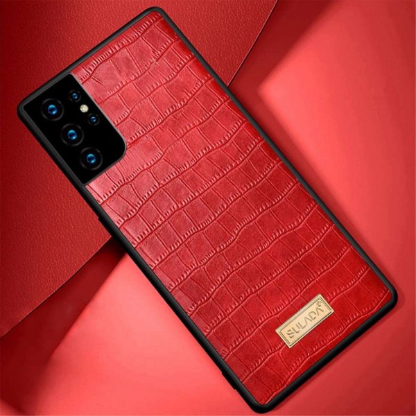 Samsung Galaxy S21 Ultra Kuori Krokotiilikuvio Punainen
